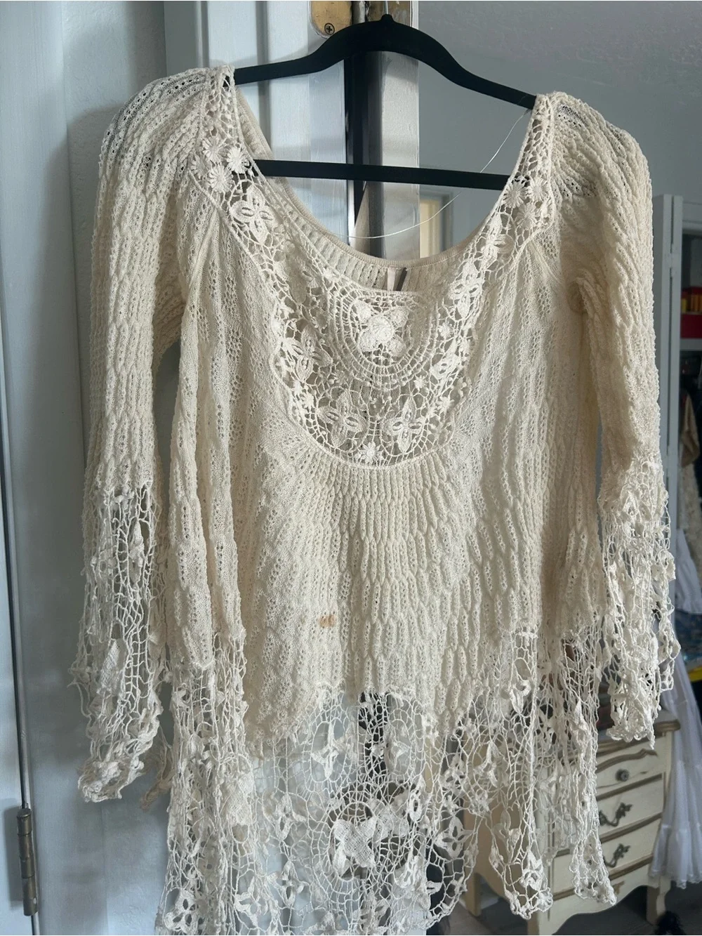 Free People Cream Crochet Lace Top